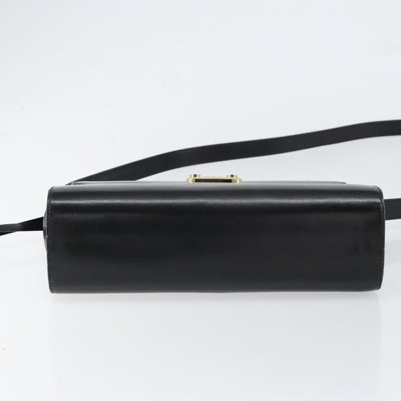 GUCCI Shoulder Bag Leather Black Gold Auth am9688