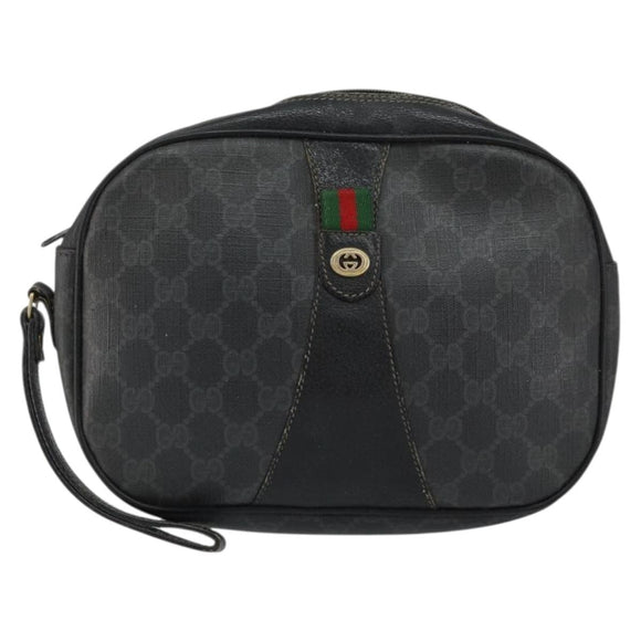 GUCCI GG Supreme Web Sherry Line Clutch Bag Black Gold 156 01 034 Auth am9691