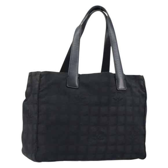 CHANEL New Travel Line Tote Bag Nylon Black gold CC Auth am9694