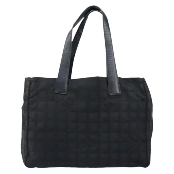 CHANEL New Travel Line Tote Bag Nylon Black gold CC Auth am9694