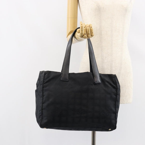 CHANEL New Travel Line Tote Bag Nylon Black gold CC Auth am9694