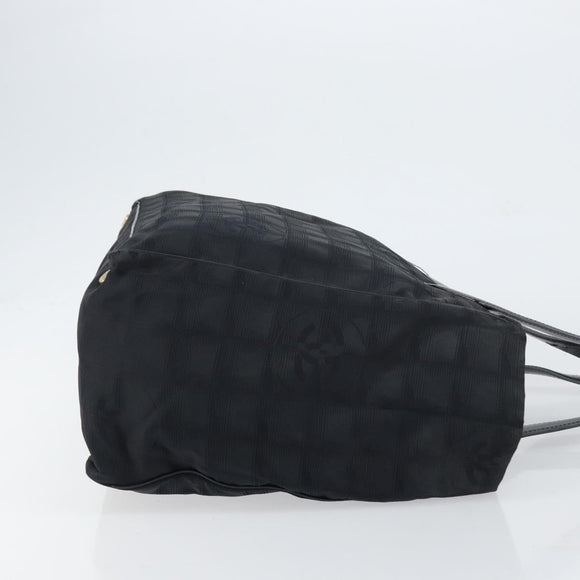 CHANEL New Travel Line Tote Bag Nylon Black gold CC Auth am9694