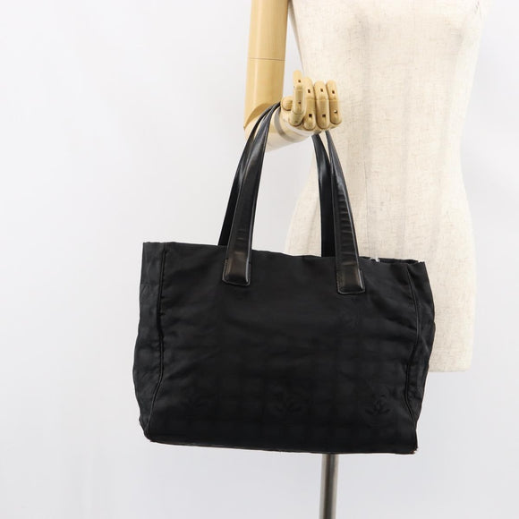 CHANEL New Travel Line Tote Bag Nylon Black gold CC Auth am9696