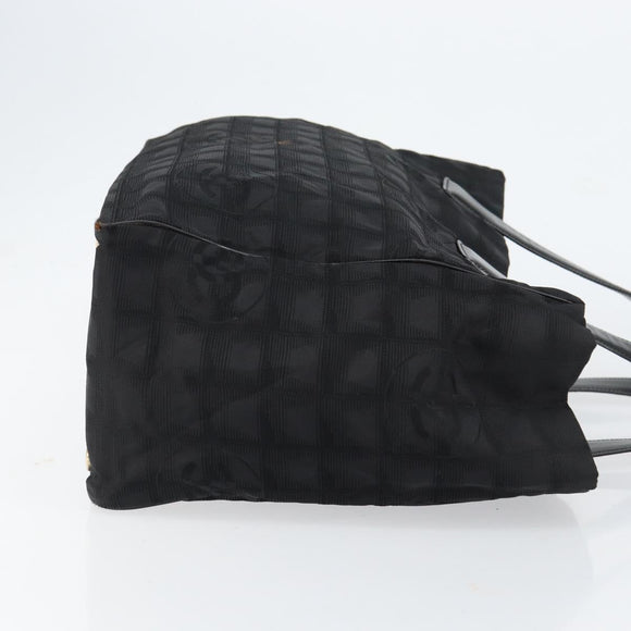 CHANEL New Travel Line Tote Bag Nylon Black gold CC Auth am9696