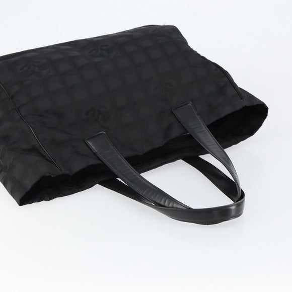 CHANEL New Travel Line Tote Bag Nylon Black gold CC Auth am9696
