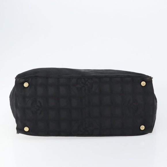 CHANEL New Travel Line Tote Bag Nylon Black gold CC Auth am9696