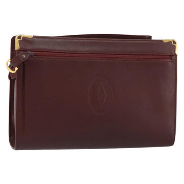 CARTIER Must Line Clutch Bag Leather Bordeaux Gold Auth am9700
