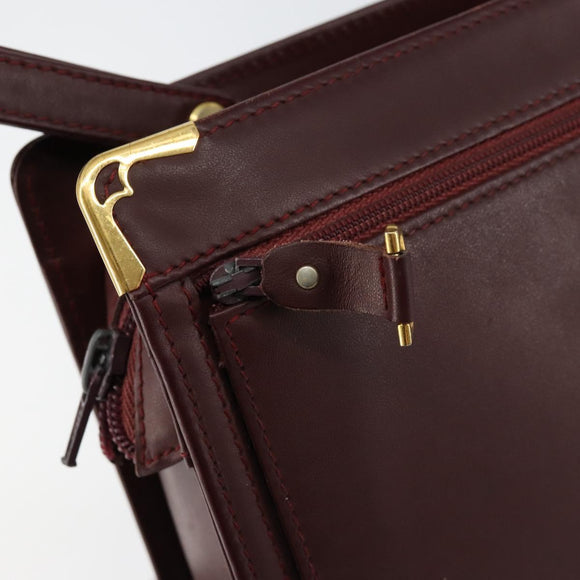 CARTIER Must Line Clutch Bag Leather Bordeaux Gold Auth am9700