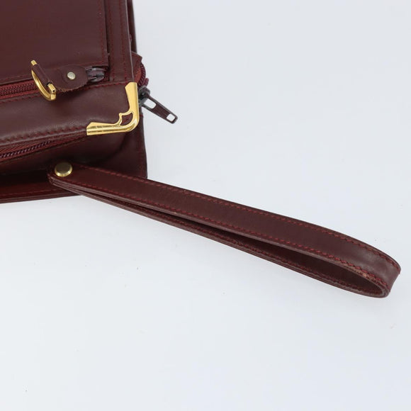 CARTIER Must Line Clutch Bag Leather Bordeaux Gold Auth am9700