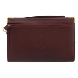 CARTIER Must Line Clutch Bag Leather Bordeaux Gold Auth am9700 - 0