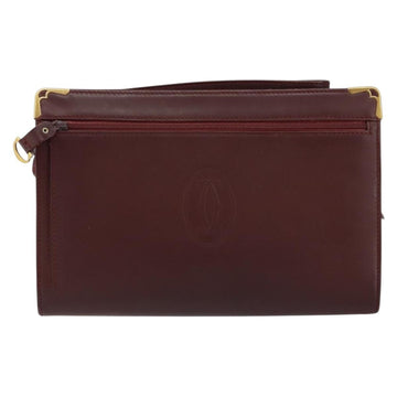 CARTIER Must Line Clutch Bag Leather Bordeaux Gold Auth am9700 - 0