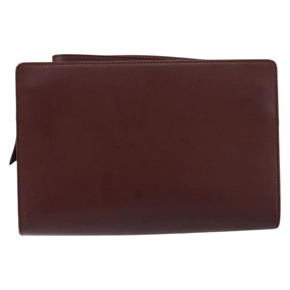 CARTIER Must Line Clutch Bag Leather Bordeaux Gold Auth am9700