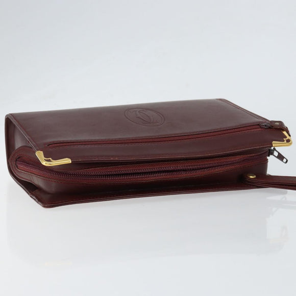 CARTIER Must Line Clutch Bag Leather Bordeaux Gold Auth am9700