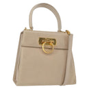 Salvatore Ferragamo Gancini Hand Bag Leather 2way Beige Silver Auth am9702-1