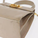 Salvatore Ferragamo Gancini Hand Bag Leather 2way Beige Silver Auth am9702-13