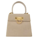 Salvatore Ferragamo Gancini Hand Bag Leather 2way Beige Silver Auth am9702-2