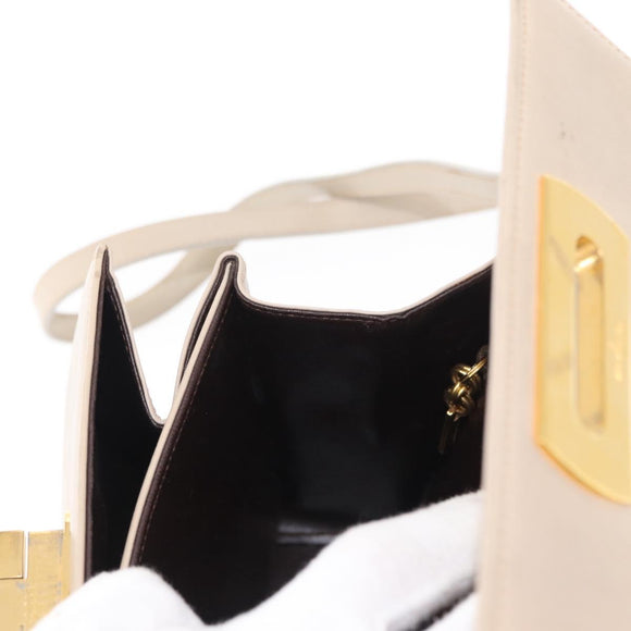 Salvatore Ferragamo Gancini Hand Bag Leather 2way Beige Silver Auth am9702