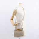 Salvatore Ferragamo Gancini Hand Bag Leather 2way Beige Silver Auth am9702-25