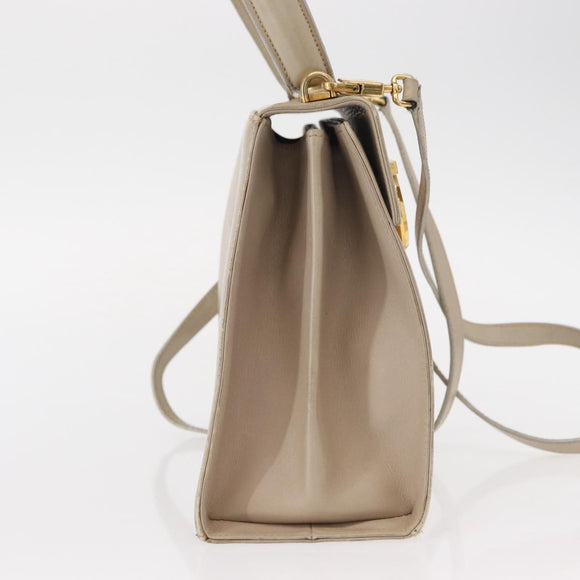 Salvatore Ferragamo Gancini Hand Bag Leather 2way Beige Silver Auth am9702