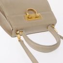 Salvatore Ferragamo Gancini Hand Bag Leather 2way Beige Silver Auth am9702-6