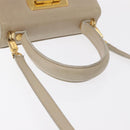 Salvatore Ferragamo Gancini Hand Bag Leather 2way Beige Silver Auth am9702-7