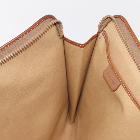 CELINE Macadam Canvas Clutch Bag PVC Beige Gold Auth am9703