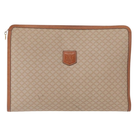 CELINE Macadam Canvas Clutch Bag PVC Beige Gold Auth am9703