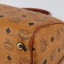 MCM Logogram Vicetos Boston Bag PVC Leather Brown Gold Auth am9704-9