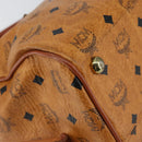 MCM Logogram Vicetos Boston Bag PVC Leder Braun Gold Auth am9704-14