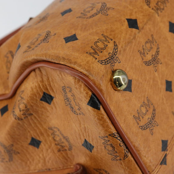 MCM Logogram Vicetos Boston Bag PVC Leder Braun Gold Auth am9704