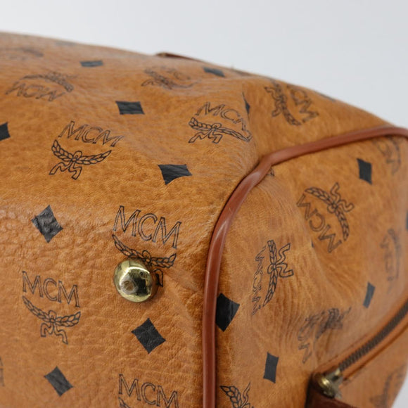 MCM Logogram Vicetos Boston Bag PVC Leather Brown Gold Auth am9704