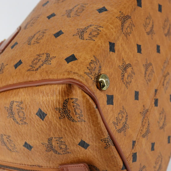 MCM Logogram Vicetos Boston Bag PVC Leather Brown Gold Auth am9704