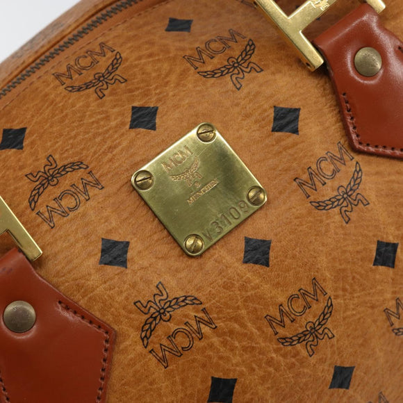 MCM Logogram Vicetos Boston Bag PVC Leather Brown Gold Auth am9704