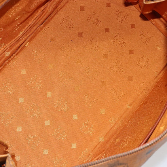 MCM Logogram Vicetos Boston Bag PVC Leather Brown Gold Auth am9704