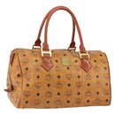 MCM Logogram Vicetos Boston Bag PVC Leder Braun Gold Auth am9704-1