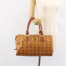 MCM Logogram Vicetos Boston Bag PVC Leder Braun Gold Auth am9704-23