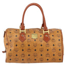MCM Logogram Vicetos Boston Bag PVC Leder Braun Gold Auth am9704-13