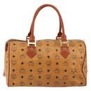 MCM Logogram Vicetos Boston Bag PVC Leder Braun Gold Auth am9704-2