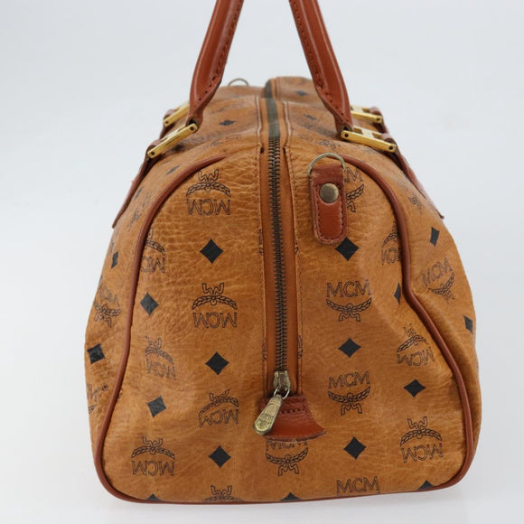 MCM Logogram Vicetos Boston Bag PVC Leder Braun Gold Auth am9704