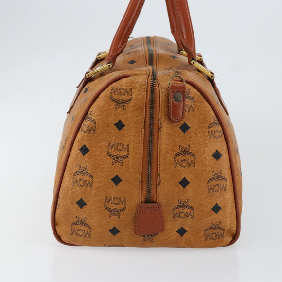 MCM Logogram Vicetos Boston Bag PVC Leder Braun Gold Auth am9704