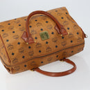 MCM Logogram Vicetos Boston Bag PVC Leder Braun Gold Auth am9704-6