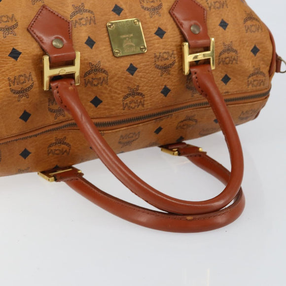 MCM Logogram Vicetos Boston Bag PVC Leder Braun Gold Auth am9704