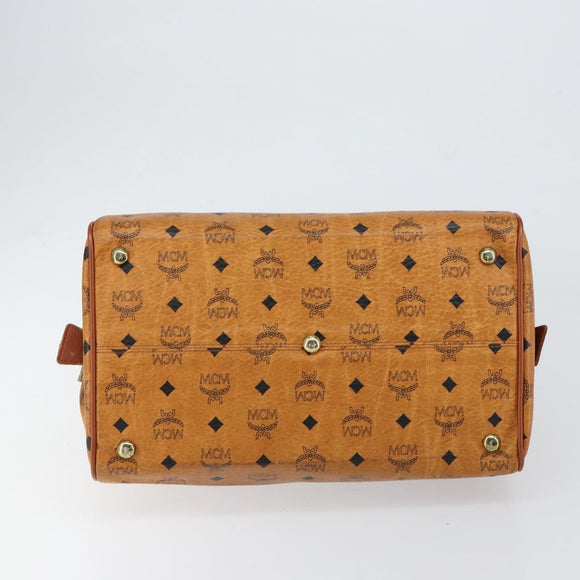 MCM Logogram Vicetos Boston Bag PVC Leather Brown Gold Auth am9704