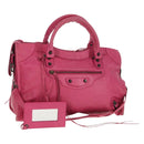 BALENCIAGA City Hand Bag Leather 2way Pink Silver 115748 Auth am9705V-1