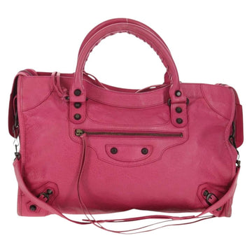BALENCIAGA City Hand Bag Leather 2way Pink Silver 115748 Auth am9705V - 0