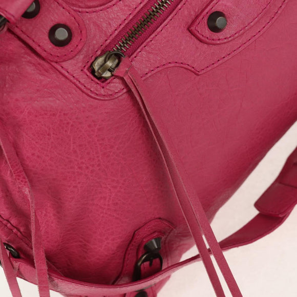 BALENCIAGA City Hand Bag Leather 2way Pink Silver 115748 Auth am9705V