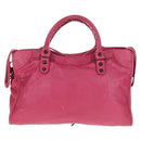 BALENCIAGA City Hand Bag Leather 2way Pink Silver 115748 Auth am9705V-3