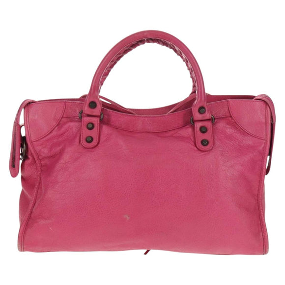 BALENCIAGA City Hand Bag Leather 2way Pink Silver 115748 Auth am9705V