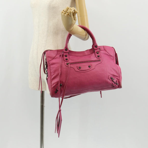 BALENCIAGA City Hand Bag Leather 2way Pink Silver 115748 Auth am9705V
