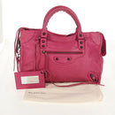 BALENCIAGA City Hand Bag Leather 2way Pink Silver 115748 Auth am9705V-34